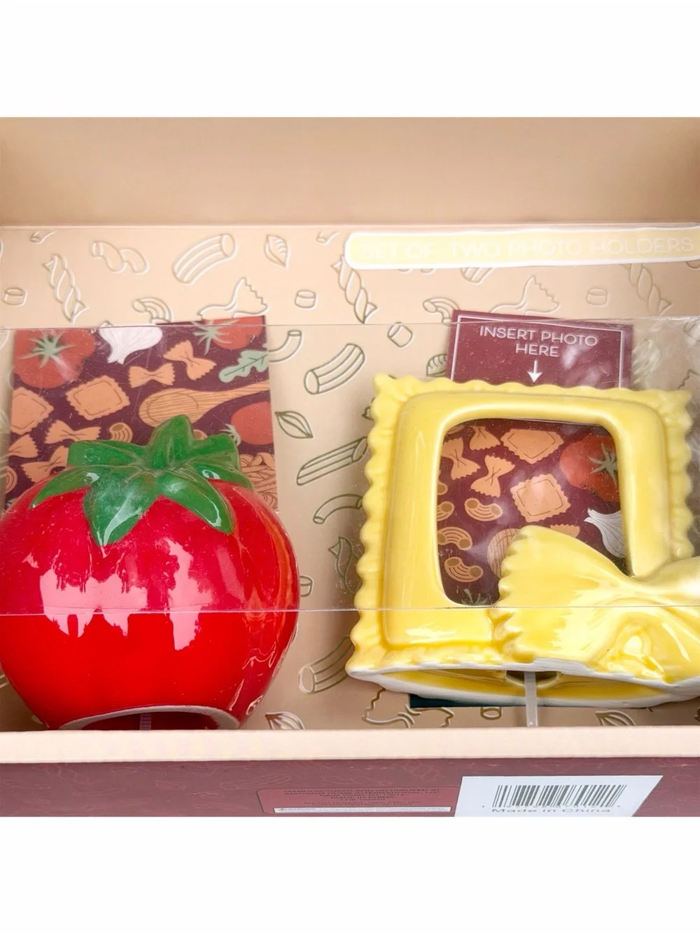 Mellow & Mod Italian Foodie Photo Holders Tomato & Pasta Picture Frame Gift Set